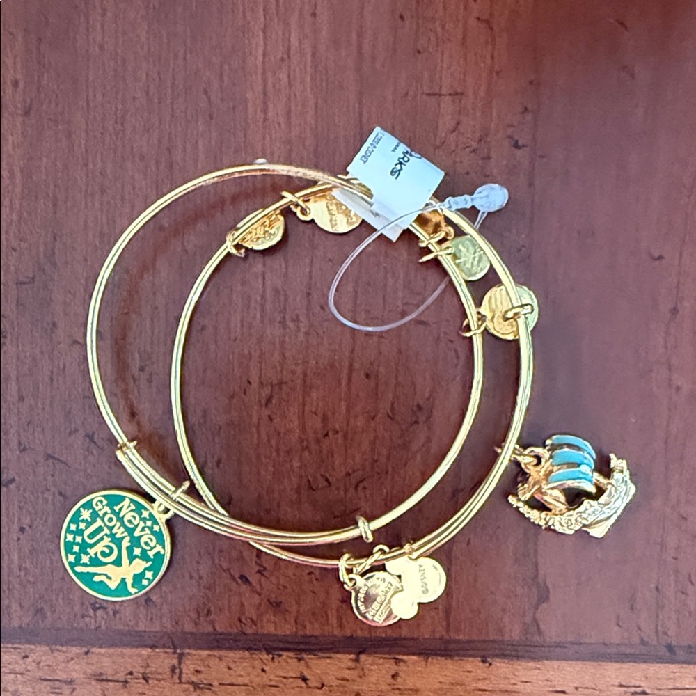 Alex and Ani Gold and Green Disney Charm Bracelet Set